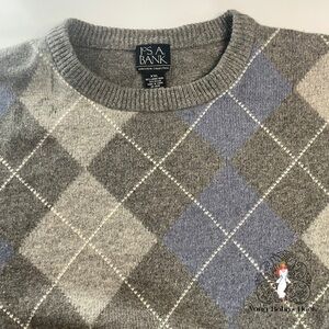 Jos. A. Bank Executive Collection XXL Gray Argyle Lambs Wool Sweater PRE…